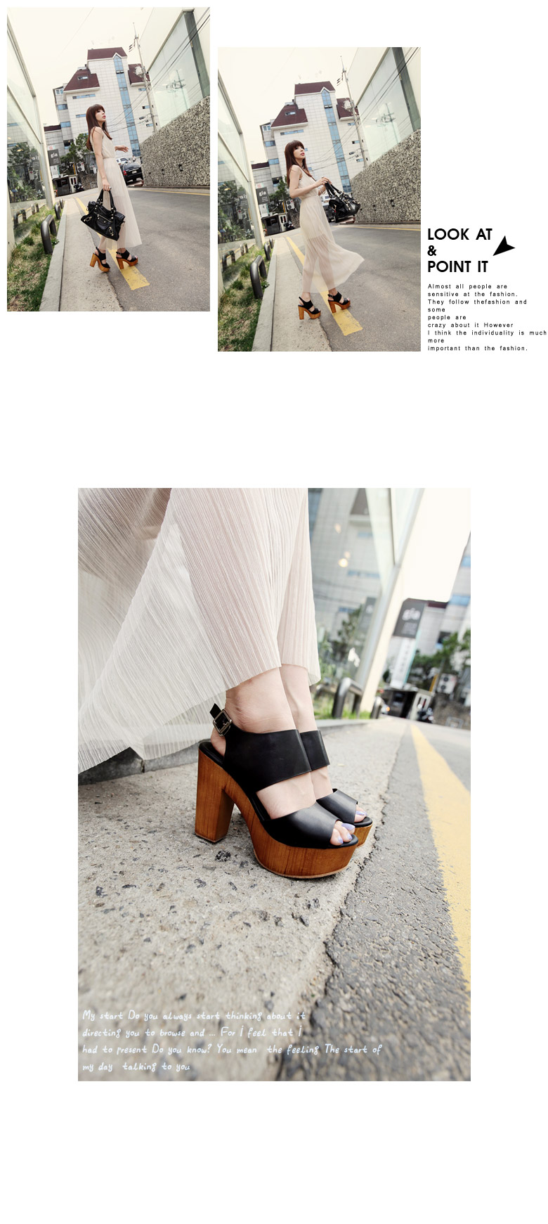シックカラーフェイクレザー素材バックストラップ11.7cmウッドヒールサンダル・全２色 | DHOLIC | 詳細画像9
