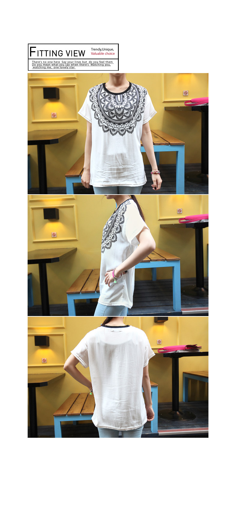 レースプリントラウンドネックオーバーサイズ半袖Tシャツ・全3色 | DHOLIC | 詳細画像14