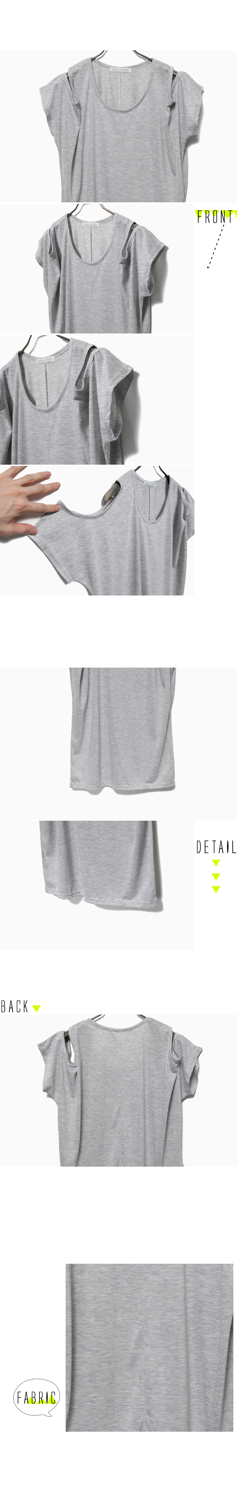 モノトーンカラーラウンドネックショルダーオープン５分袖ルーズコットンＴシャツ・全３色 | DHOLIC | 詳細画像17