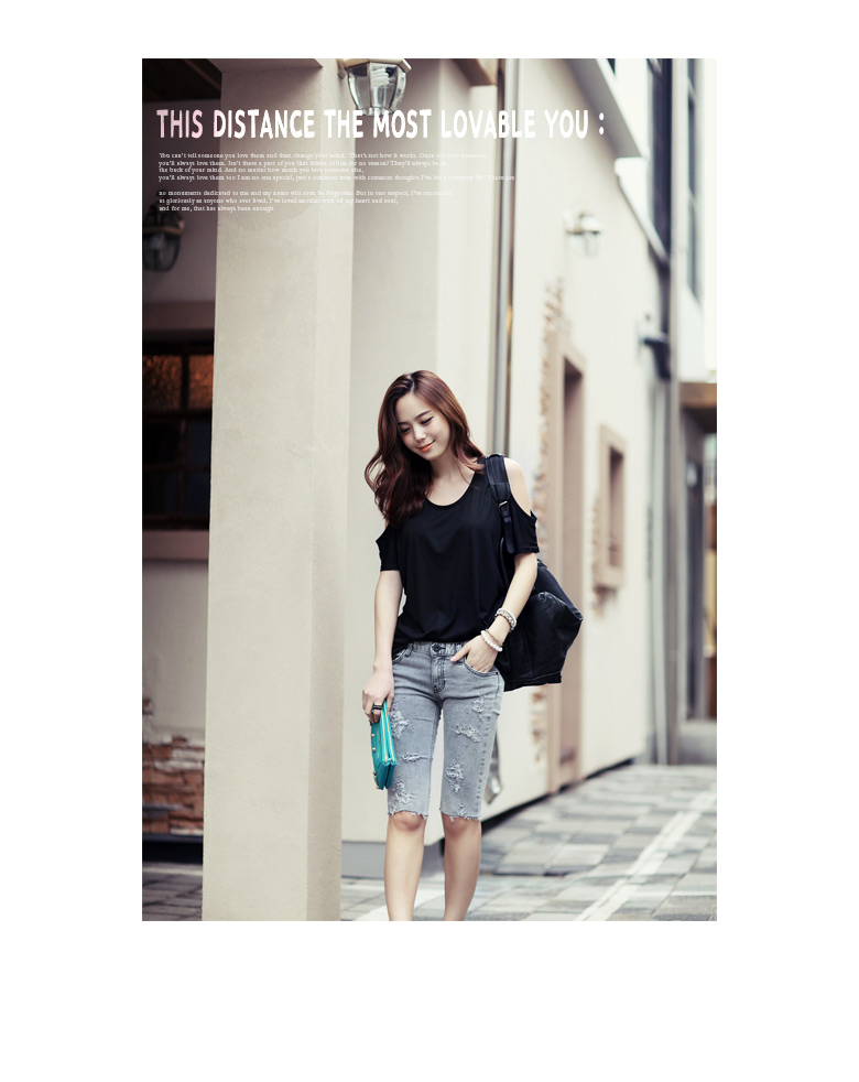モノトーンカラーラウンドネックショルダーオープン５分袖ルーズコットンＴシャツ・全３色 | DHOLIC | 詳細画像3