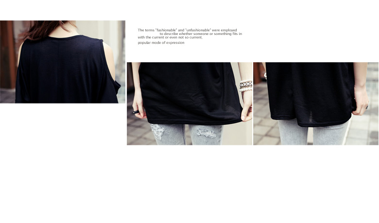 モノトーンカラーラウンドネックショルダーオープン５分袖ルーズコットンＴシャツ・全３色 | DHOLIC | 詳細画像8