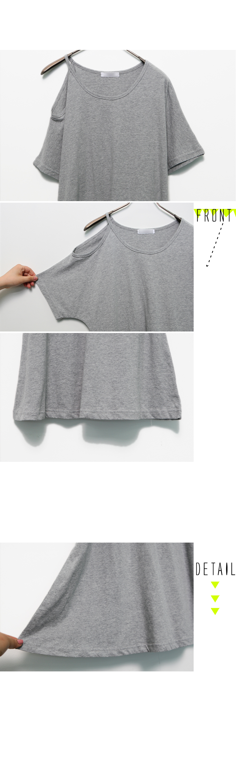 シンプルカラーワンオープンショルダーラウンドネック５分袖コットンＴシャツ・全４色 | DHOLIC | 詳細画像23