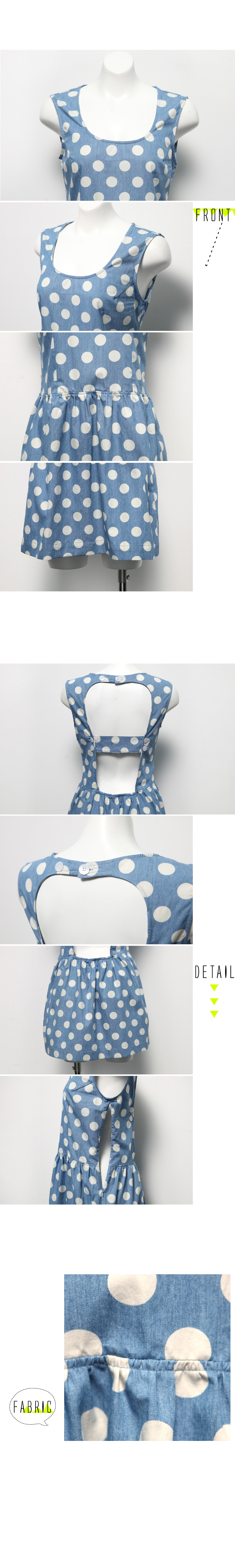 バックオープンブルーデニムドット柄スクエアネックノースリーブミニ丈フレアワンピース・全２色 | DHOLIC | 詳細画像17