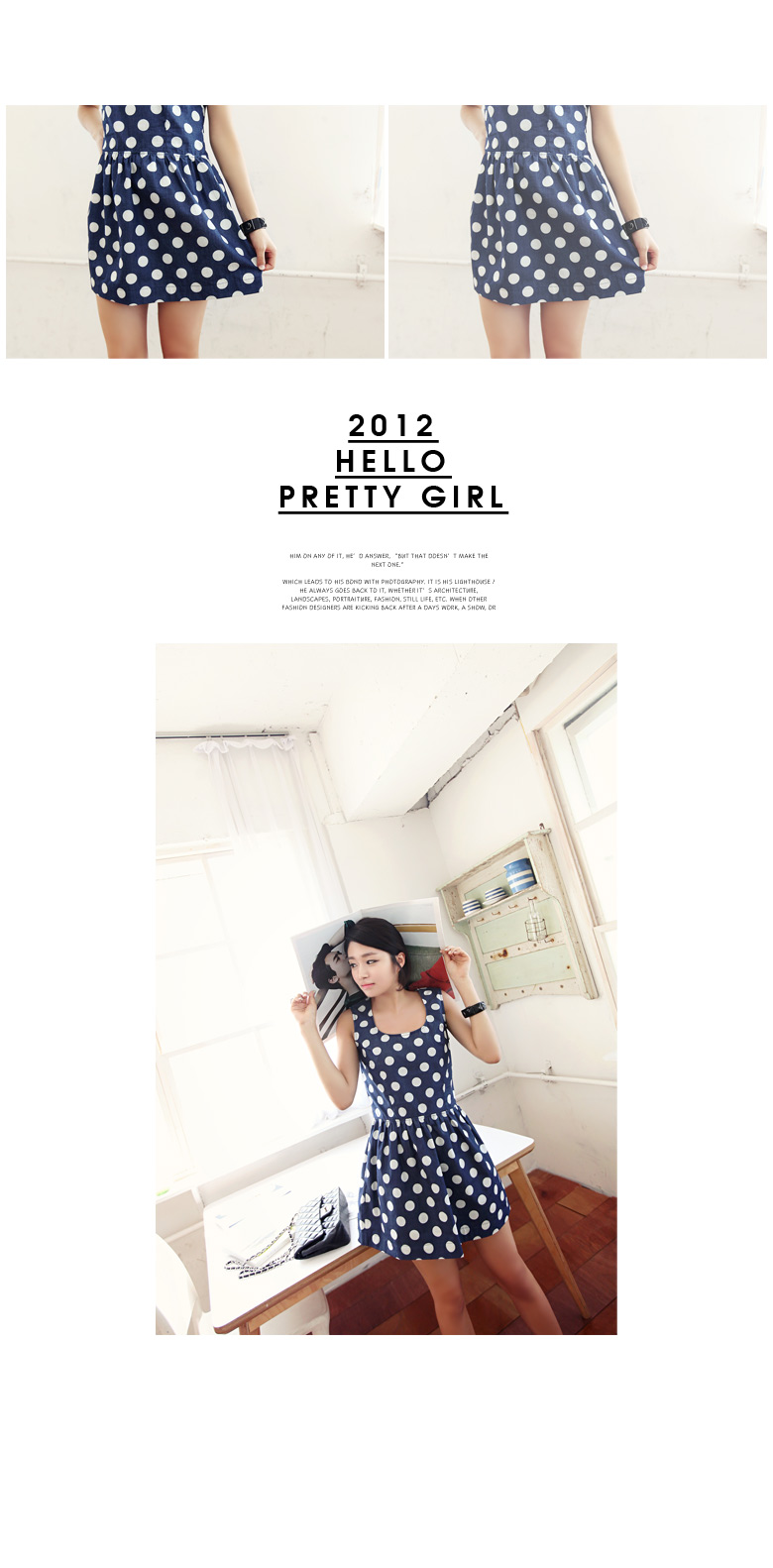 バックオープンブルーデニムドット柄スクエアネックノースリーブミニ丈フレアワンピース・全２色 | DHOLIC | 詳細画像5