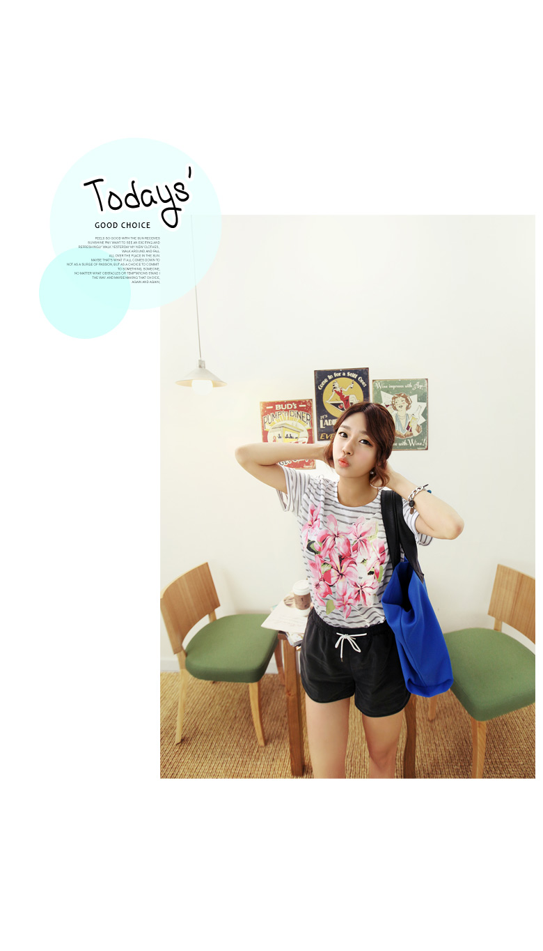 ビックフラワープリンティングストライプルーズフィットTシャツ・全2色 | DHOLIC | 詳細画像2