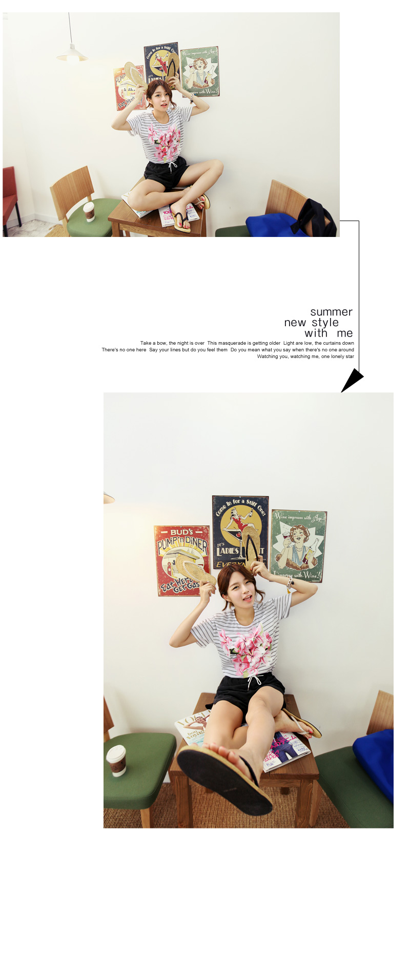 ビックフラワープリンティングストライプルーズフィットTシャツ・全2色 | DHOLIC | 詳細画像5