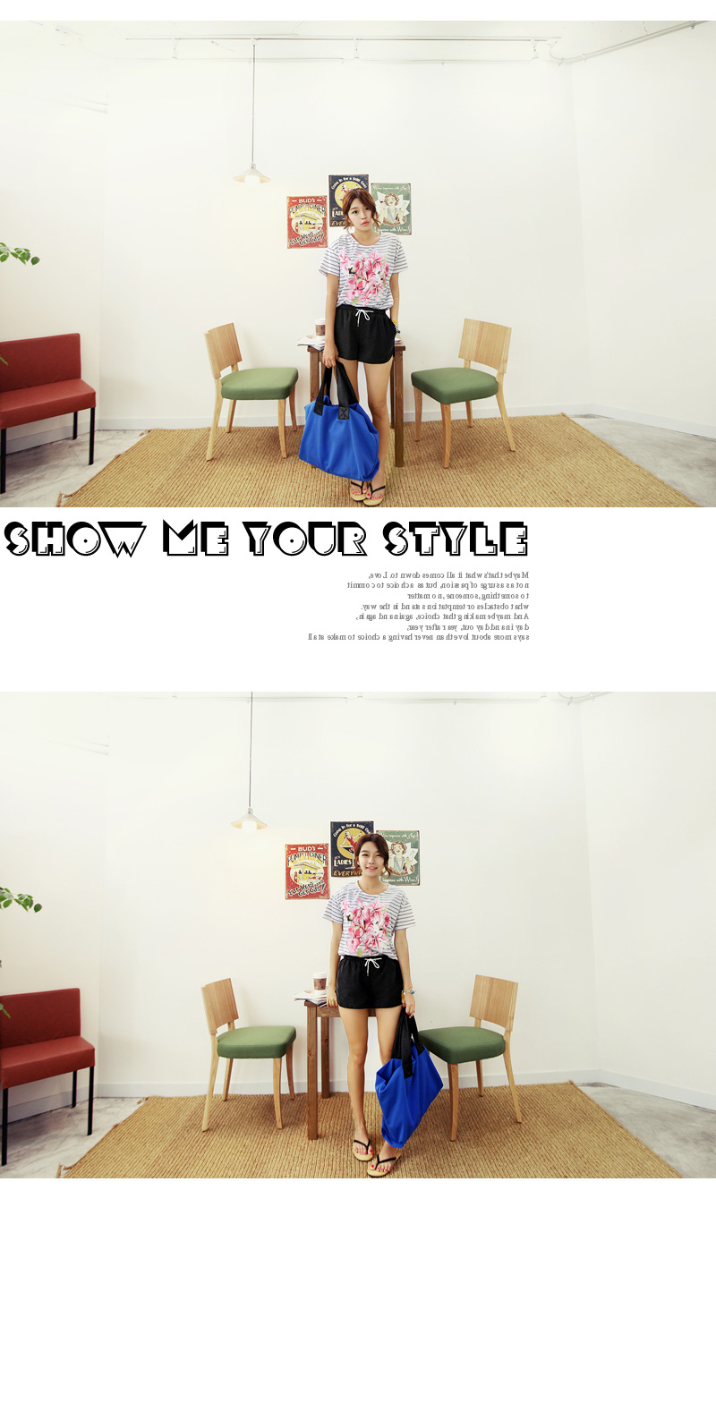 ビックフラワープリンティングストライプルーズフィットTシャツ・全2色 | DHOLIC | 詳細画像6