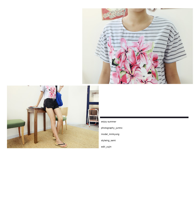 ビックフラワープリンティングストライプルーズフィットTシャツ・全2色 | DHOLIC | 詳細画像7