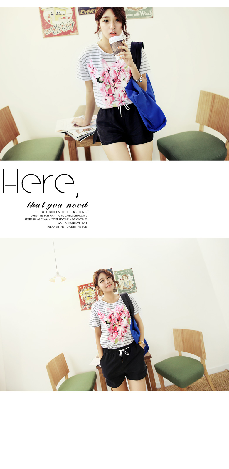 ビックフラワープリンティングストライプルーズフィットTシャツ・全2色 | DHOLIC | 詳細画像9