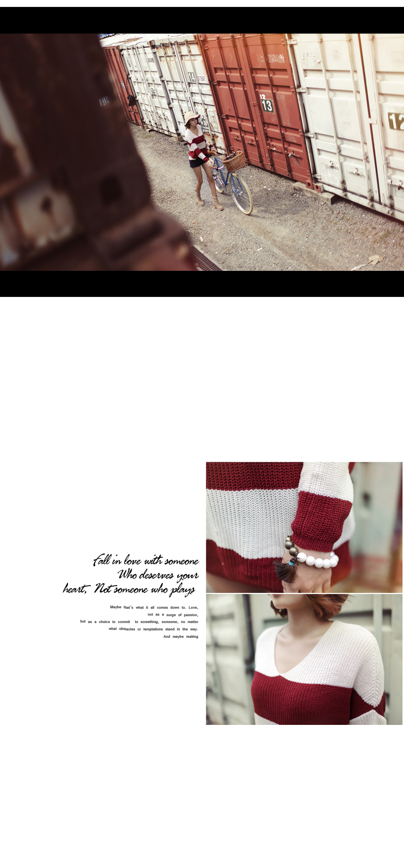 <font color=red><b>▲▲andGIRL12月号/ninas1月号掲載▲▲</b></font>ボーダーパターンルーズフィットVネックニット長袖カットソー・全4色 | DHOLIC | 詳細画像12
