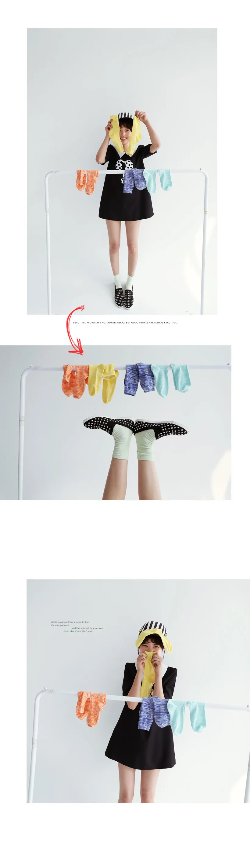 *Sockserely yours[Bee socks]*ミックスカラー綿100%素材シンプルソックス・全5色 | DHOLIC | 詳細画像4