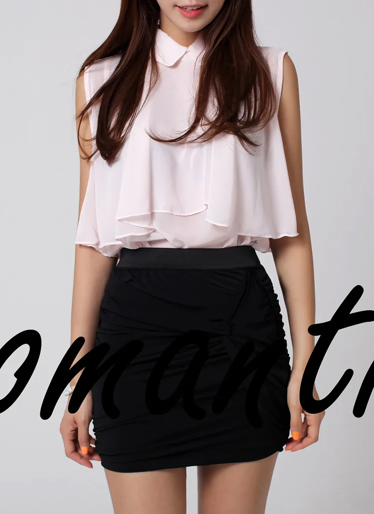 <font color=red><b>◆◆Gina vol.14/SPRiNG9月号掲載◆◆</b></font>ロマンチックケープレイヤードデザインポリエステル素材襟付きノースリーブブラウス・全3色 | DHOLIC | 詳細画像1