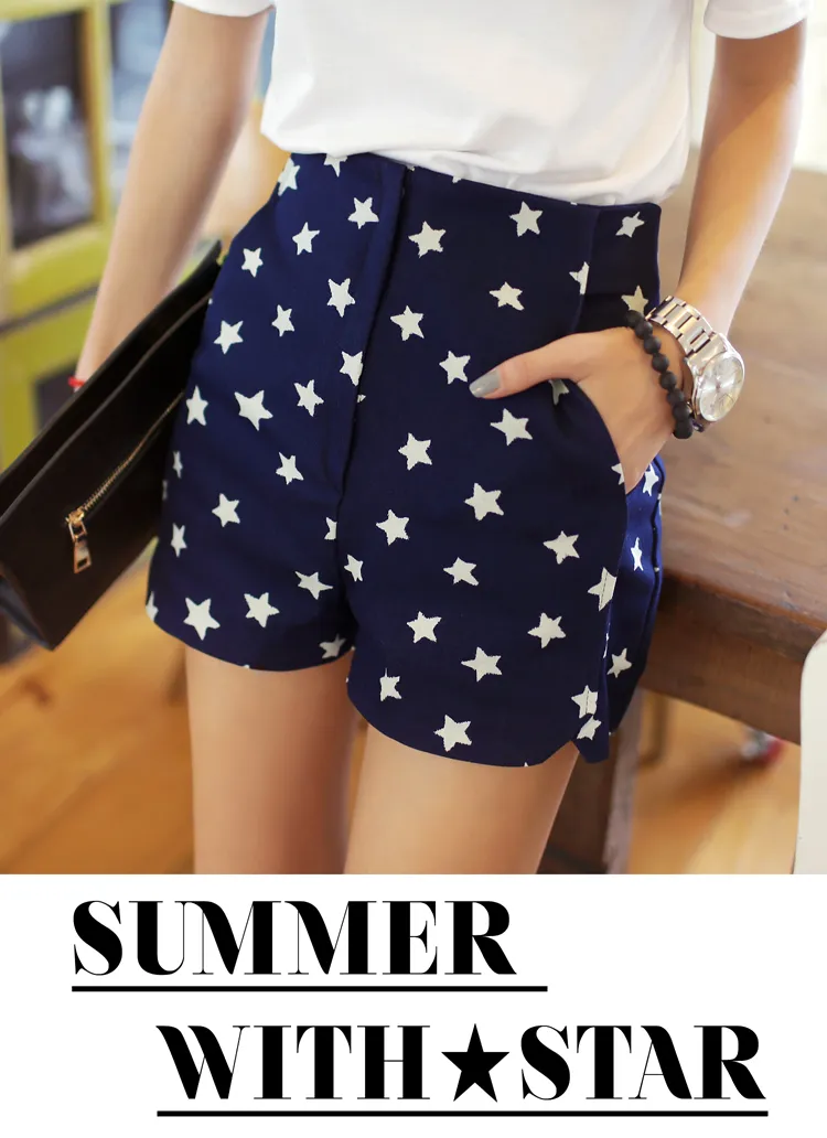 スタープリントパターンセミハイウエスト綿混紡素材ショートパンツ・全1色 | DHOLIC | 詳細画像1