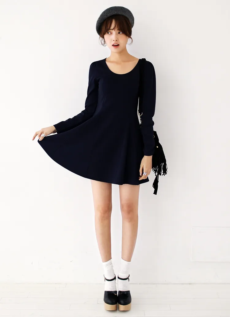 <font color=red><b>★★雑誌JJ6月号掲載★★</b></font>*MONOMORI-モノモリ-*フレアラインラウンドネックワンピース・全2色 | DHOLIC | 詳細画像1