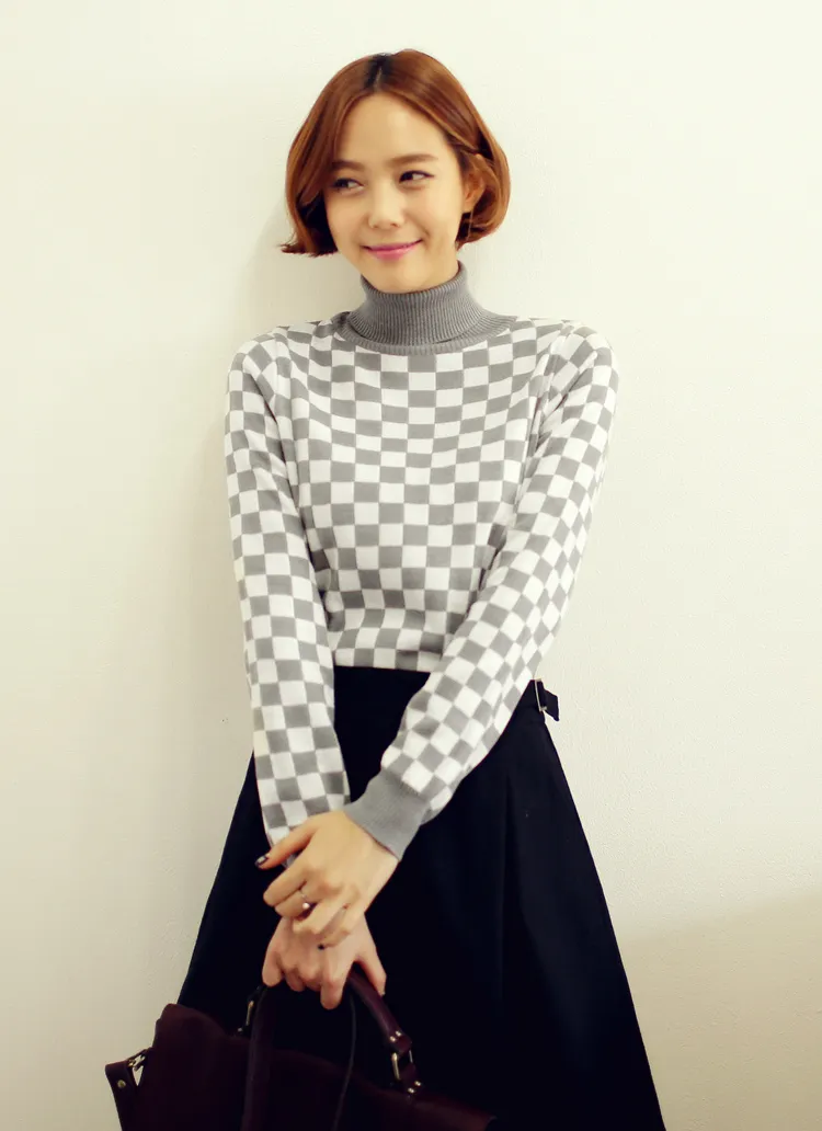 ハーリキンチェックパターンタートルネックトップス・全3色 | DHOLIC | 詳細画像1