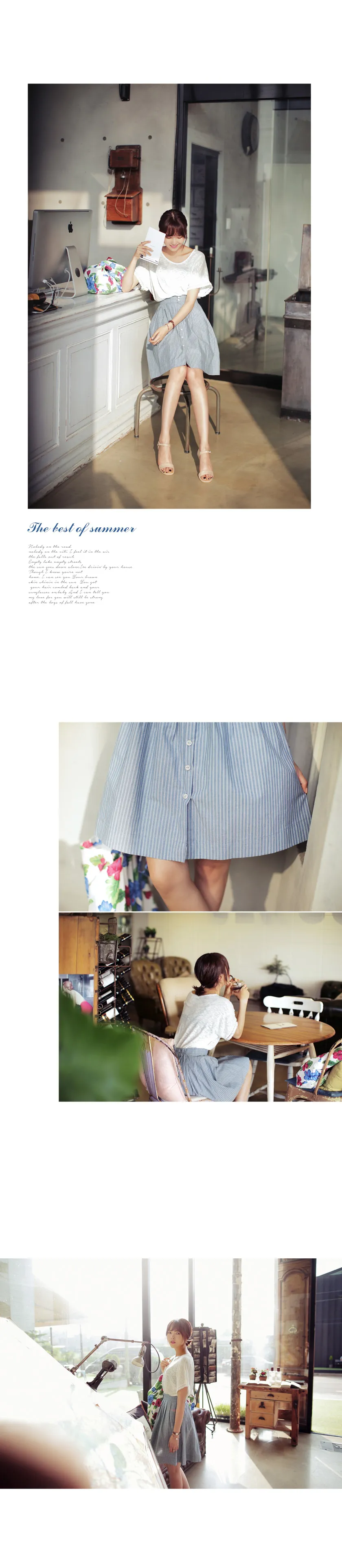 ストライプパターン＆デニムボタンポイントミディ丈スカート・全3色 | DHOLIC | 詳細画像6