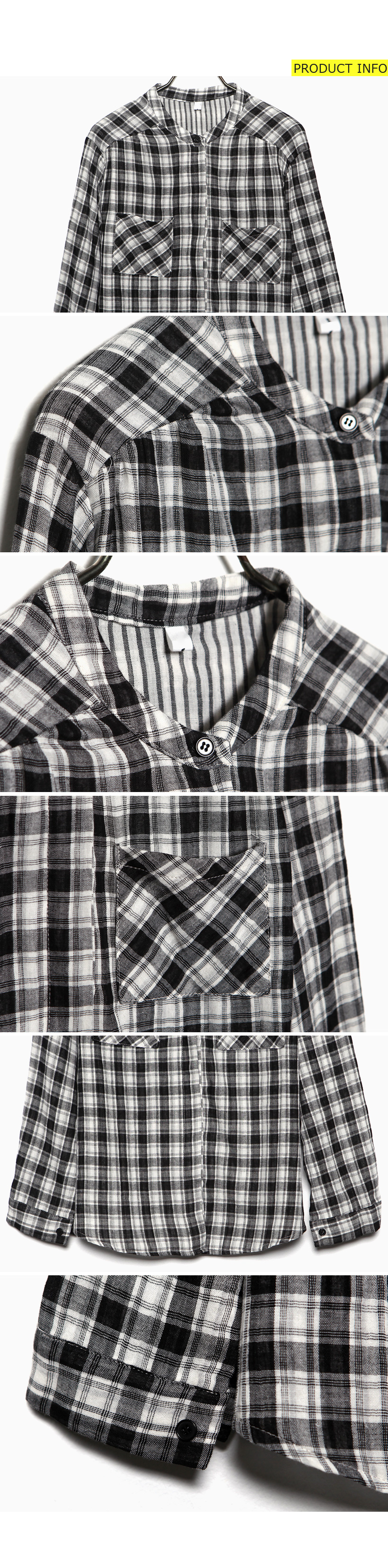 チャイナネックカラーチェックパターンシャツ・全2色 | DHOLIC | 詳細画像9