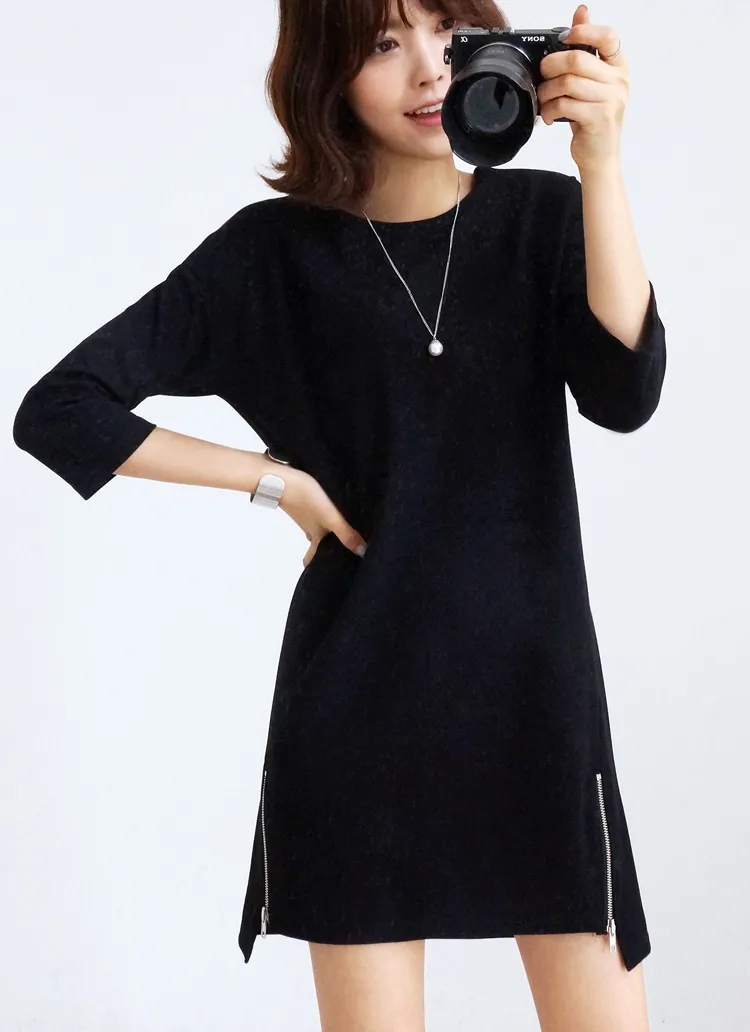 <font color=red><b>★★雑誌SEDA12月号掲載★★</b></font>ジッパーポイントアンバランスヘムワンピース・全3色 | DHOLIC | 詳細画像1