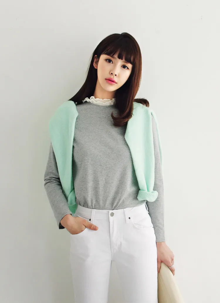 フリルネックラインポイントTシャツ・全5色 | DHOLIC | 詳細画像1