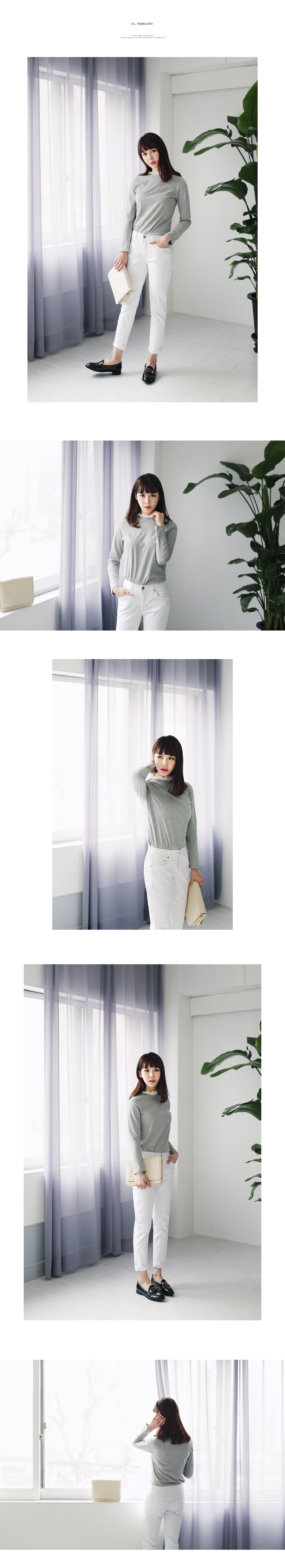 フリルネックラインポイントTシャツ・全5色 | DHOLIC | 詳細画像2