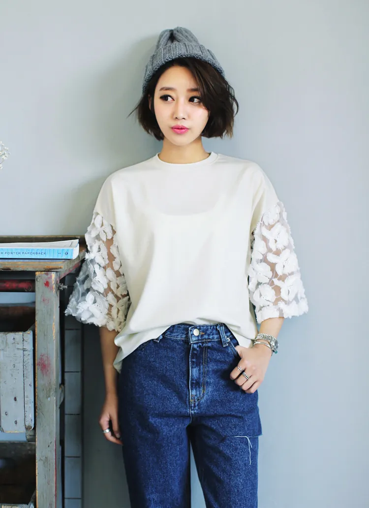 <font color=red><b>●●SEDA7月号掲載●●</b></font>ワイドシースルースリーブTシャツ・全2色 | DHOLIC | 詳細画像1