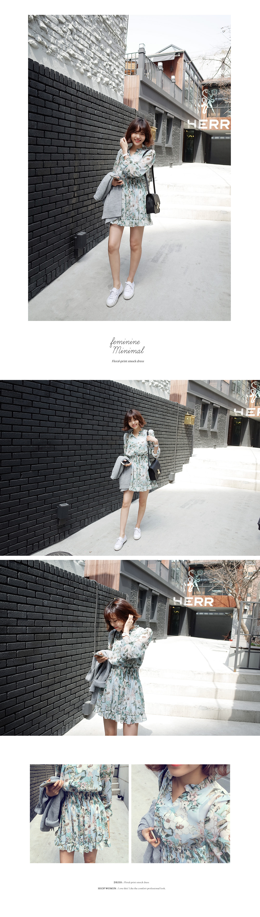 花柄ウエストシャーリングシフォンワンピース・全2色 | DHOLIC | 詳細画像2