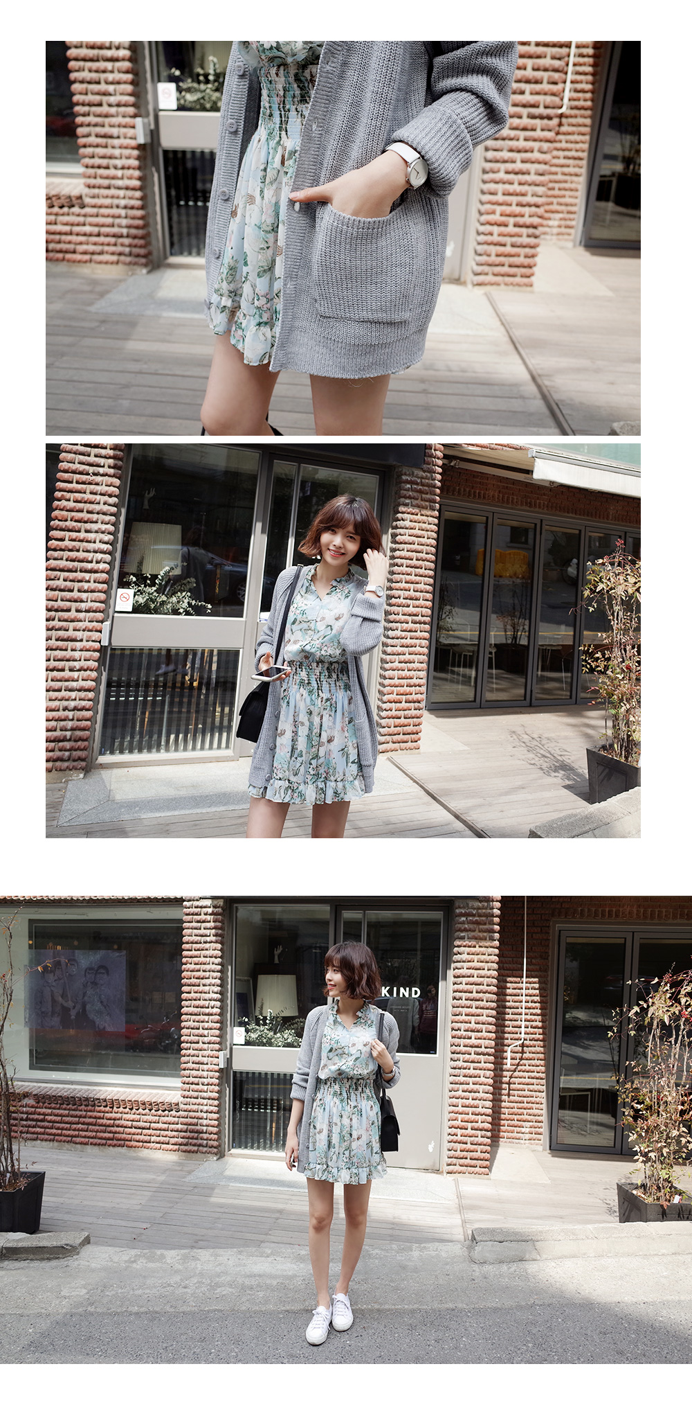 花柄ウエストシャーリングシフォンワンピース・全2色 | DHOLIC | 詳細画像3