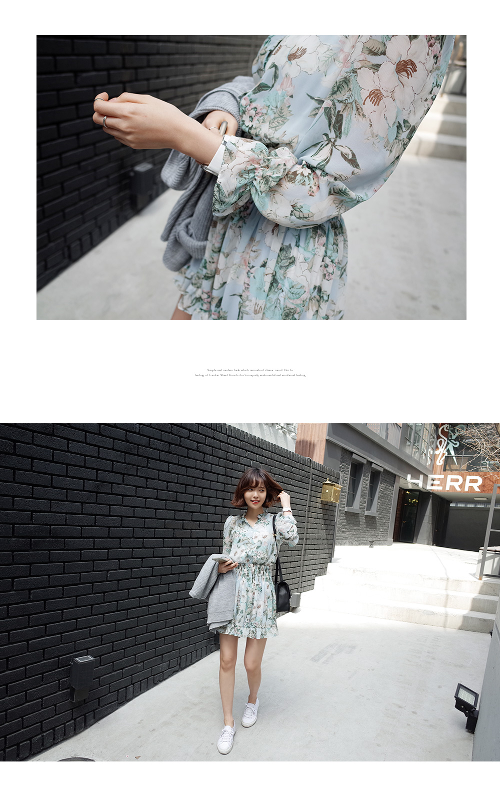 花柄ウエストシャーリングシフォンワンピース・全2色 | DHOLIC | 詳細画像4