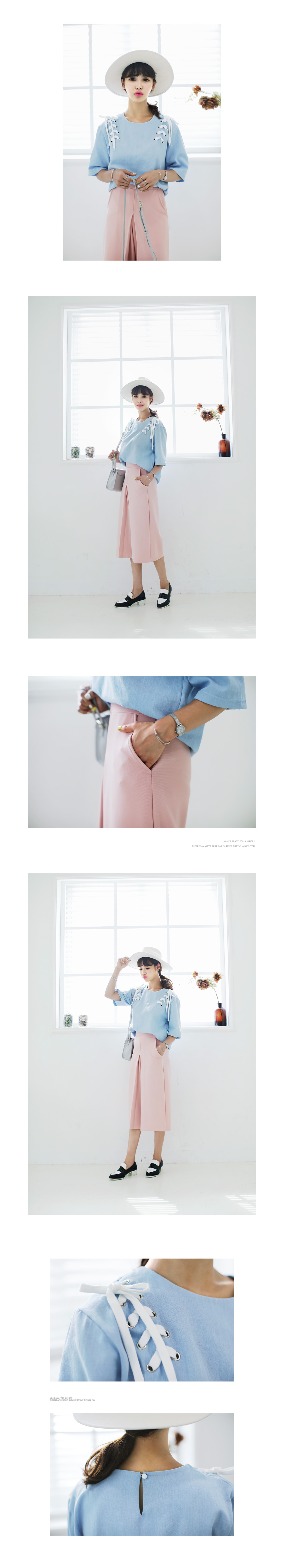 ショルダーレースアップブルートップス・全2色 | DHOLIC | 詳細画像3