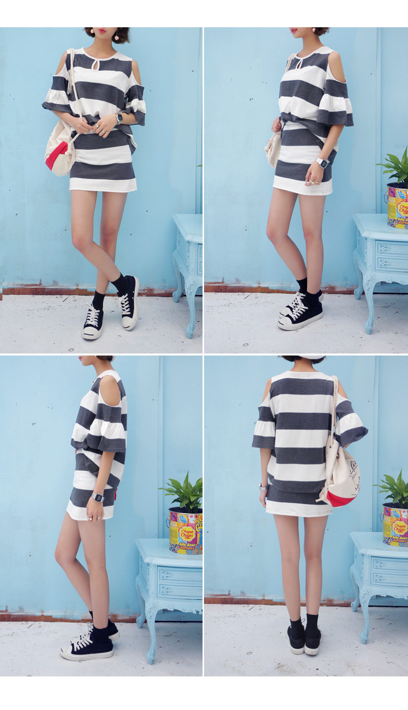 ボーダーショルダーカットアウトトップス&タイトスカートセットアップ・全2色 | DHOLIC | 詳細画像5