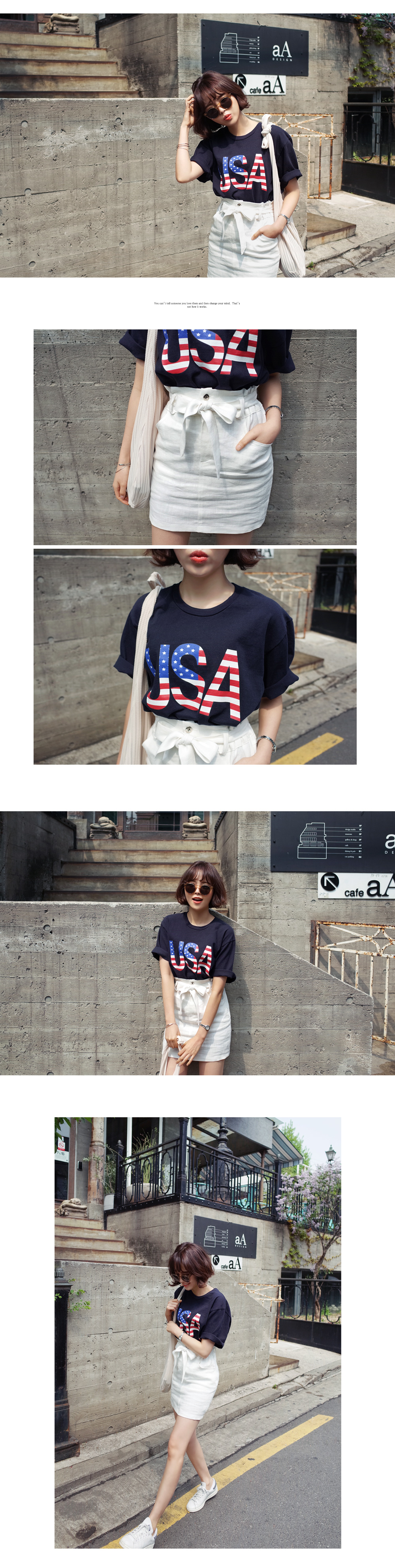 USA星条旗ロゴプリントTシャツ・全2色 | DHOLIC | 詳細画像4
