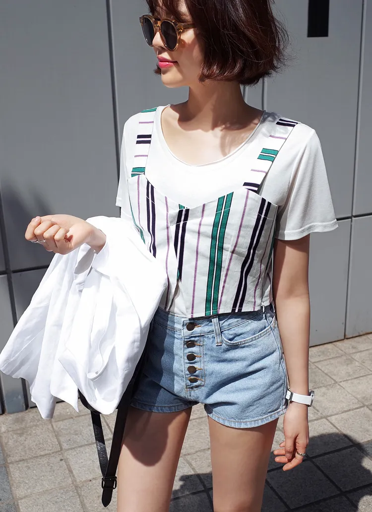 <font color=red><b>●●雑誌mina9月号/CHOKi CHOKi GiRLS8月号掲載●●</b></font>サイドファスナーストライプビスチェ・全2色 | DHOLIC | 詳細画像1