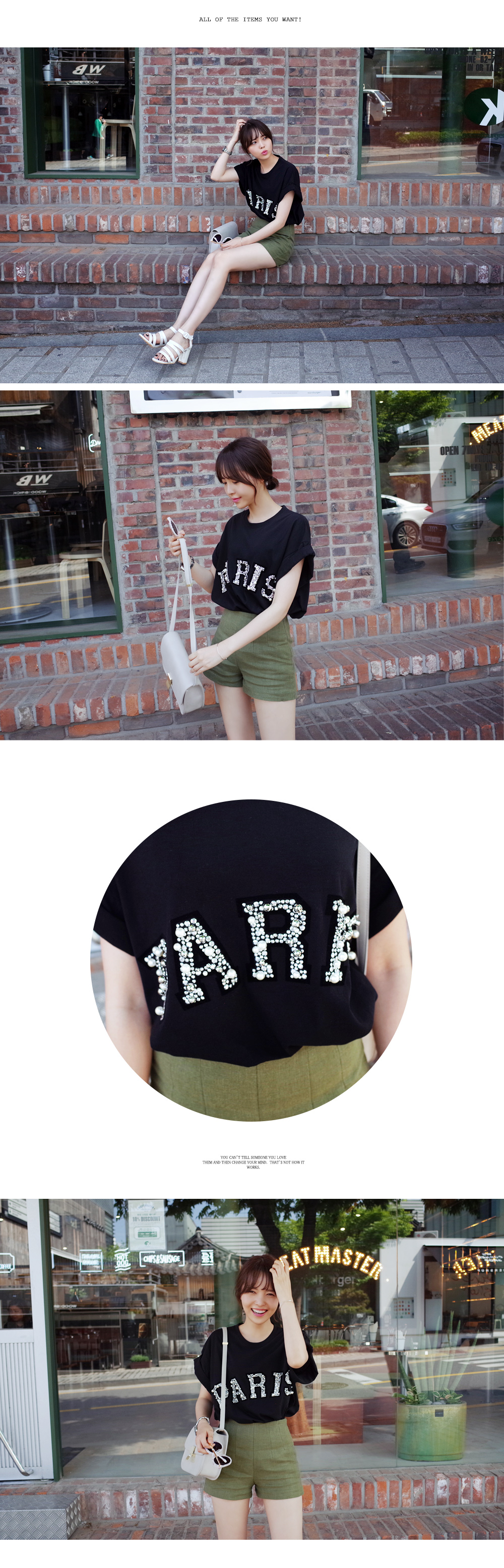 PARISパールビジューロゴTシャツ・全3色 | DHOLIC | 詳細画像7