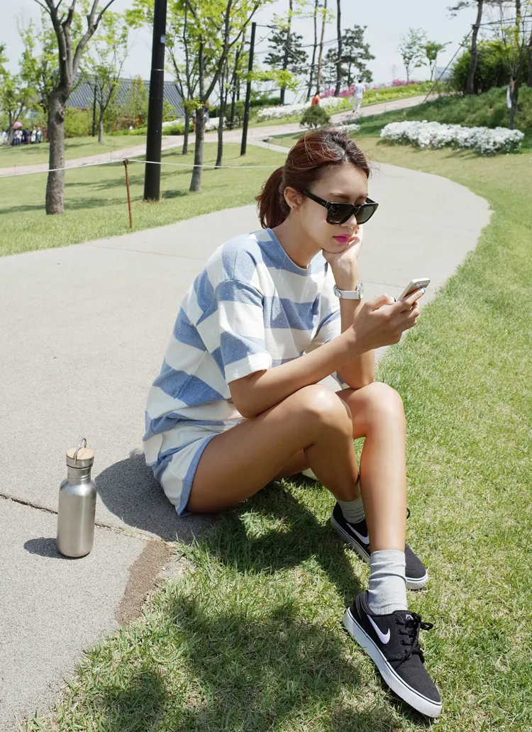 ボーダーTシャツ&ショートパンツセットアップ・全3色 | DHOLIC | 詳細画像1