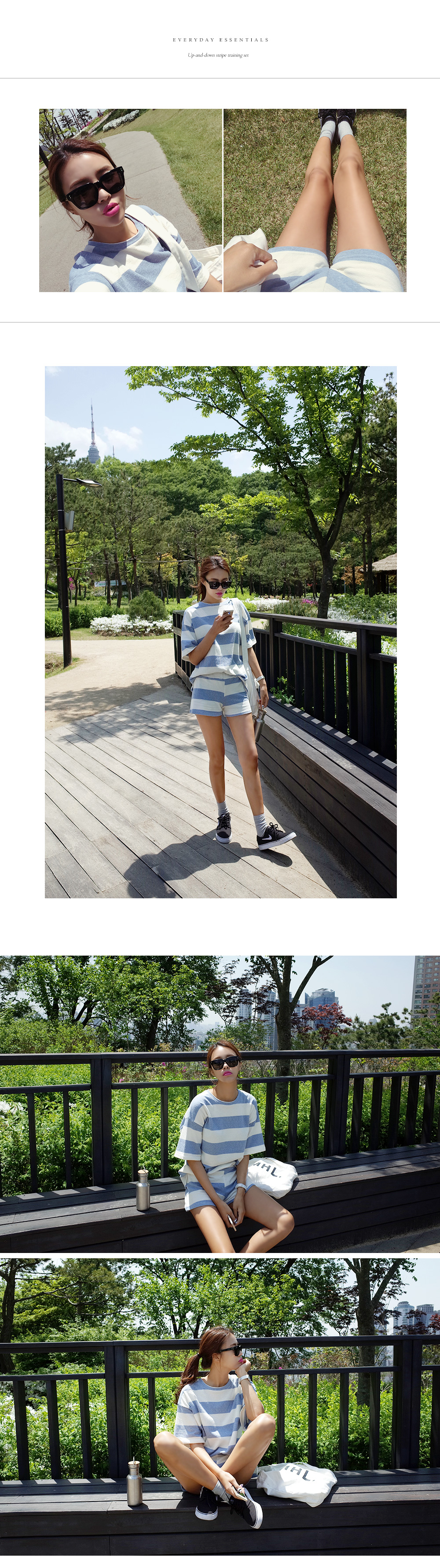 ボーダーTシャツ&ショートパンツセットアップ・全3色 | DHOLIC | 詳細画像2