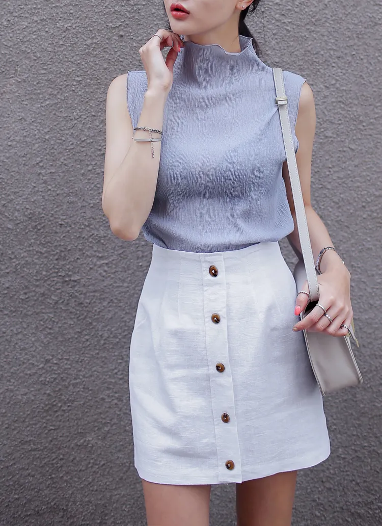 バックジッパーボタンリネンミニスカート・全3色 | DHOLIC | 詳細画像1