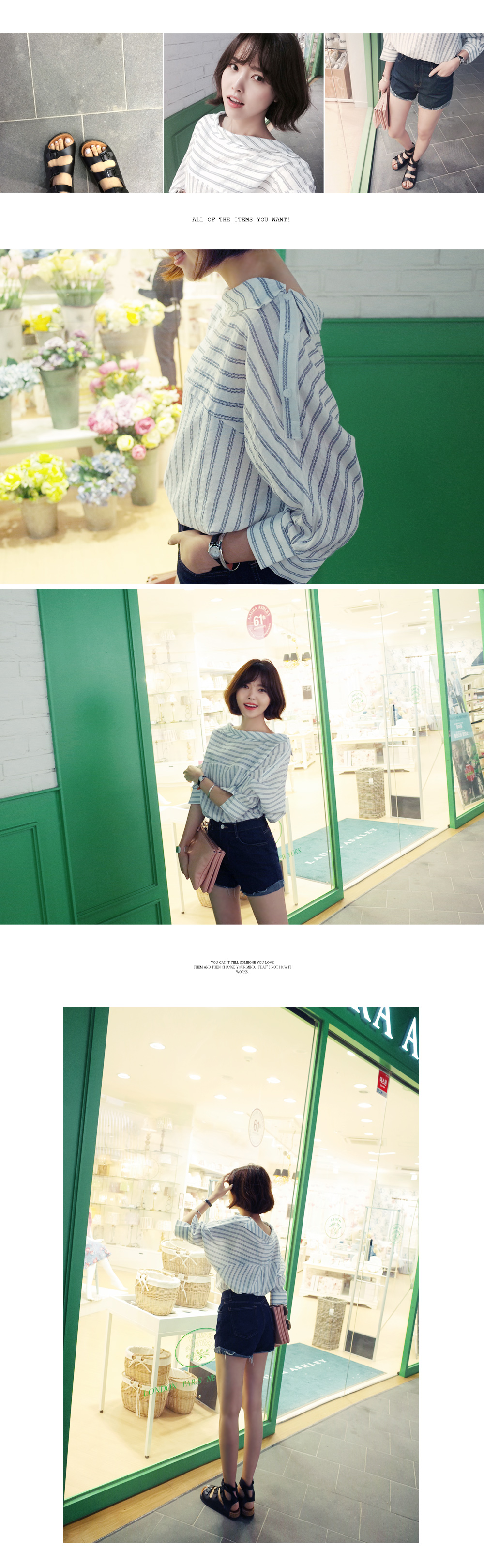 ストライプ柄アンバランスカラーロングブラウス・全2色 | DHOLIC | 詳細画像2