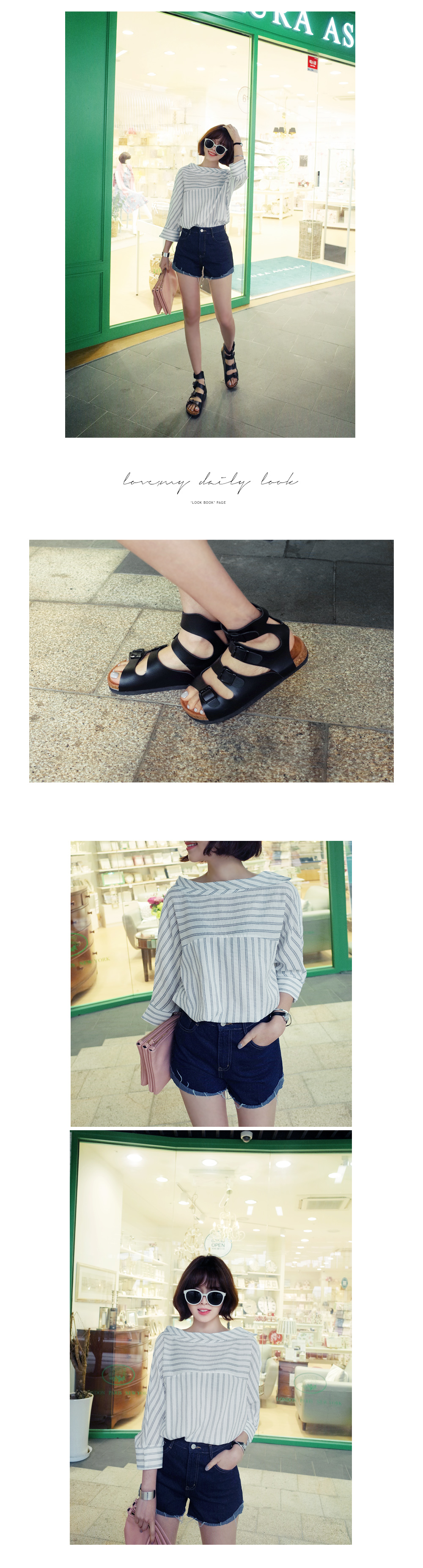 ストライプ柄アンバランスカラーロングブラウス・全2色 | DHOLIC | 詳細画像5