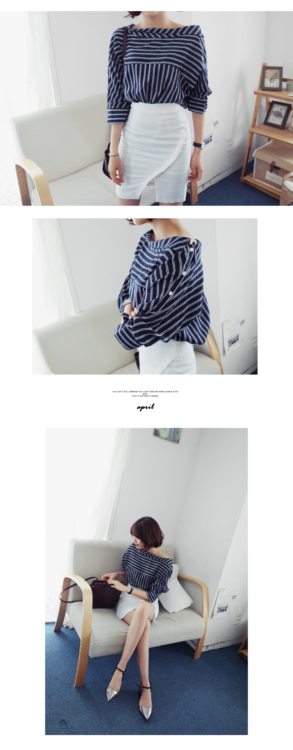 ストライプ柄アンバランスカラーロングブラウス・全2色 | DHOLIC | 詳細画像7
