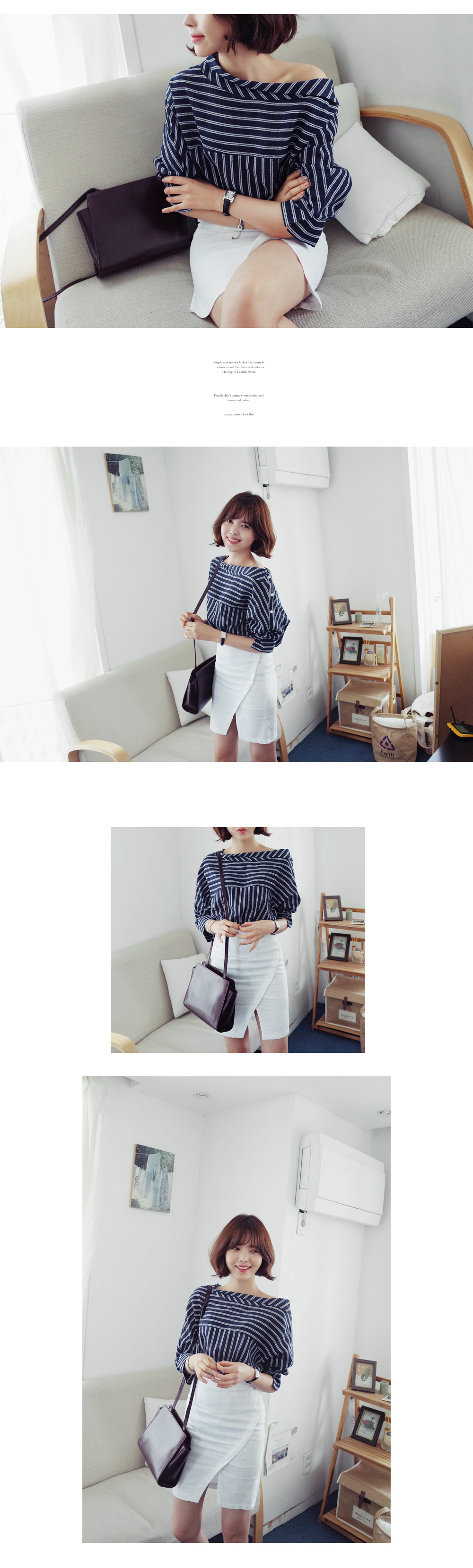 ストライプ柄アンバランスカラーロングブラウス・全2色 | DHOLIC | 詳細画像8