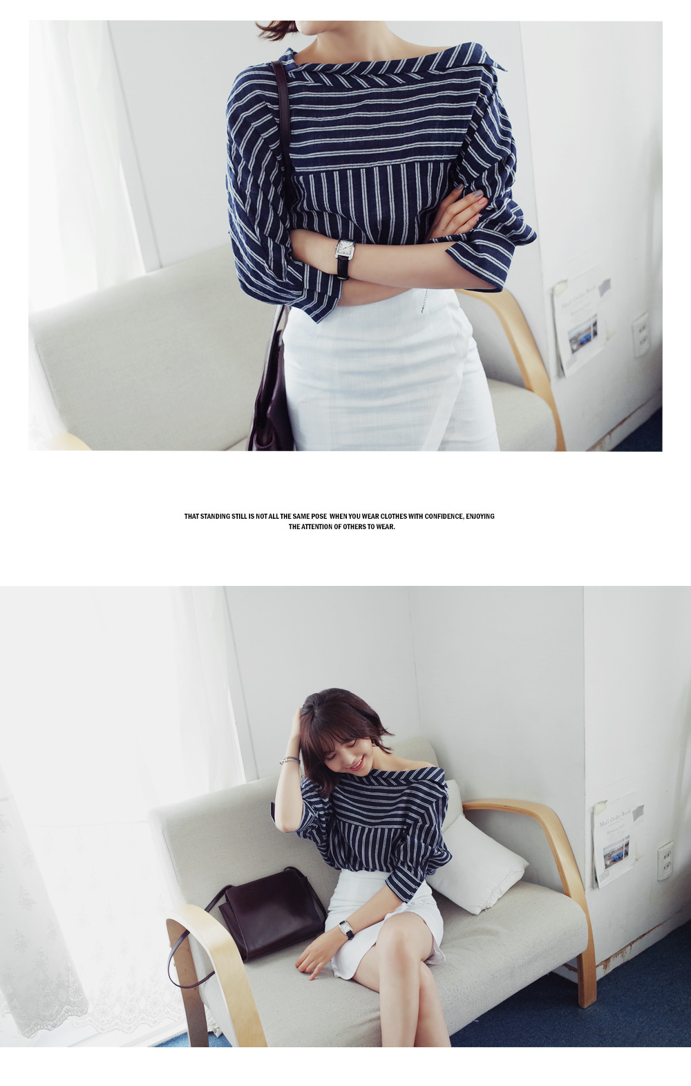 ストライプ柄アンバランスカラーロングブラウス・全2色 | DHOLIC | 詳細画像9