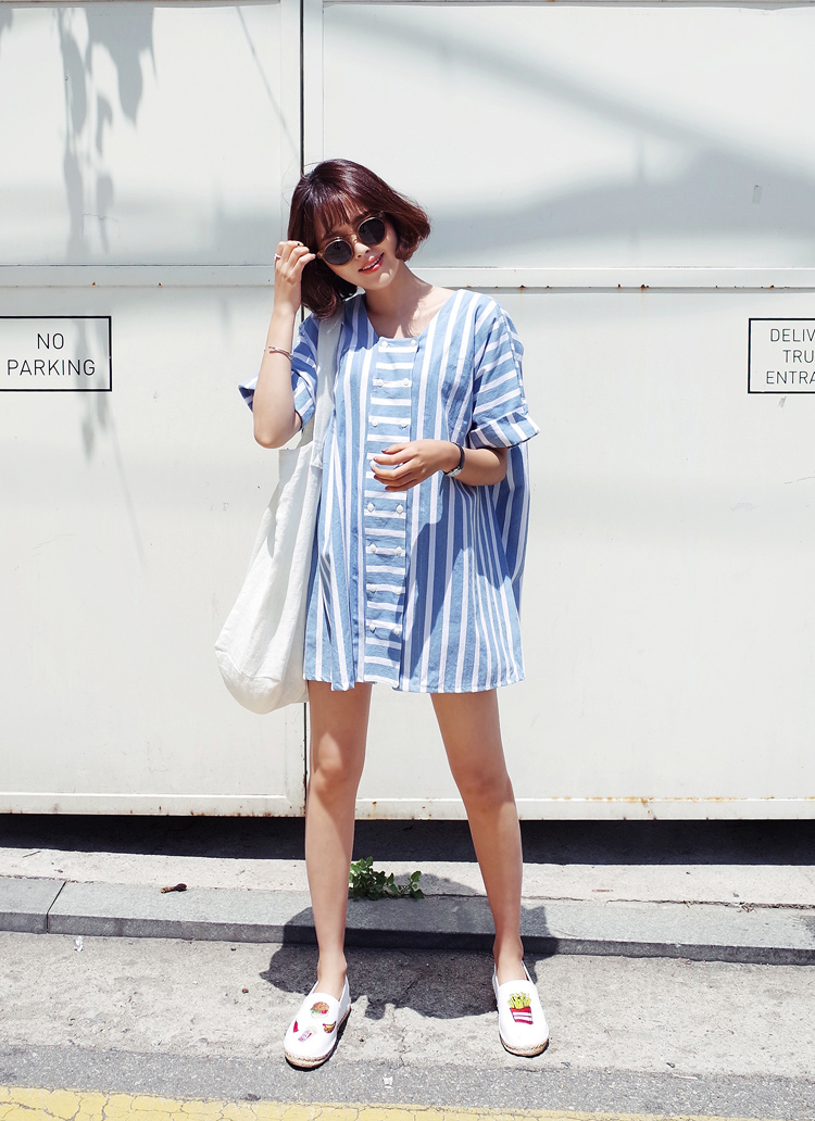 ダブルボタンストライプワンピース・全2色 | レディースファッション