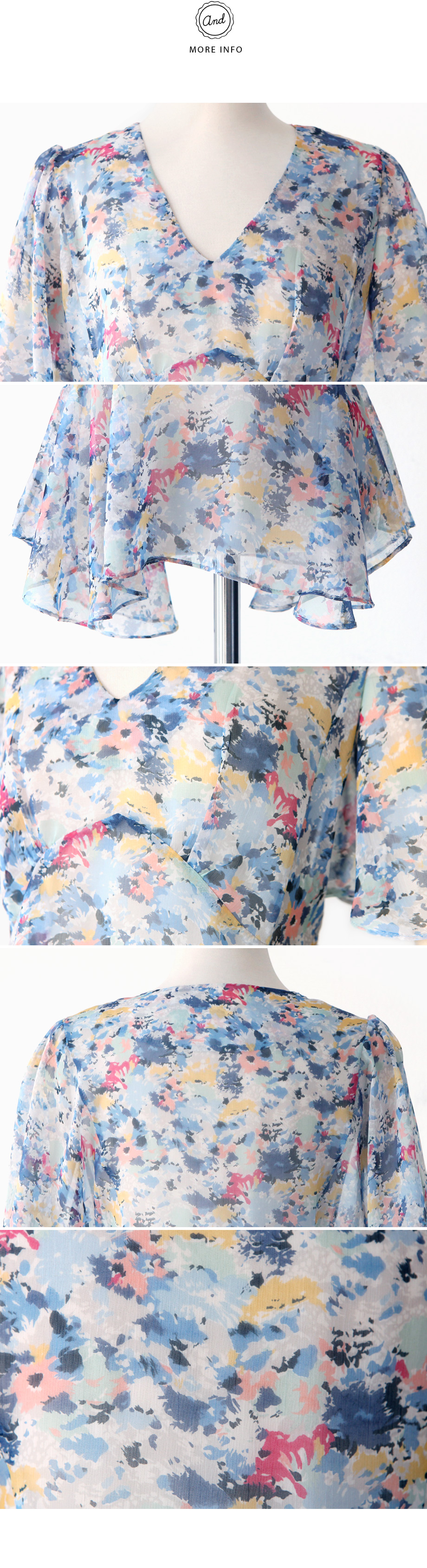 水彩フローラルVネックブラウス・全2色 | DHOLIC | 詳細画像6