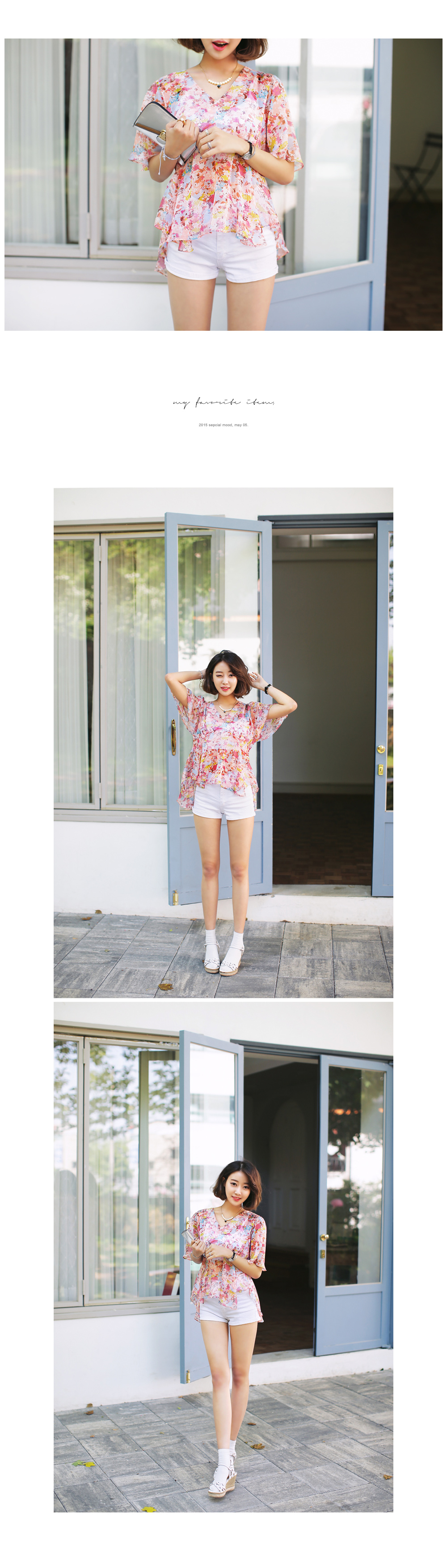 水彩フローラルVネックブラウス・全2色 | DHOLIC | 詳細画像2