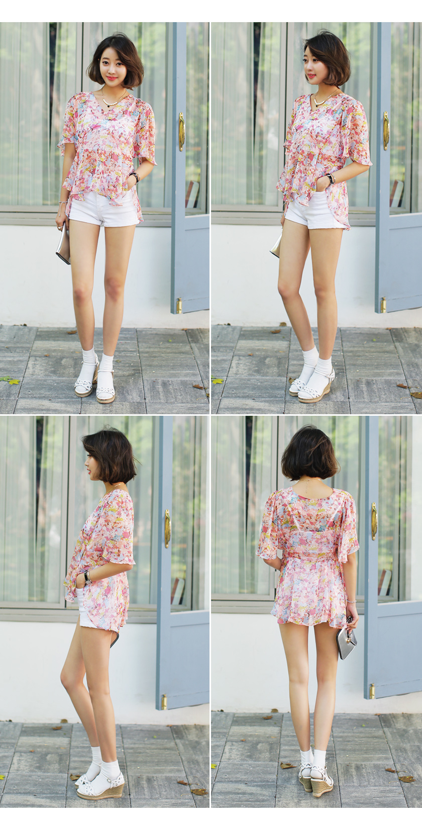 水彩フローラルVネックブラウス・全2色 | DHOLIC | 詳細画像5