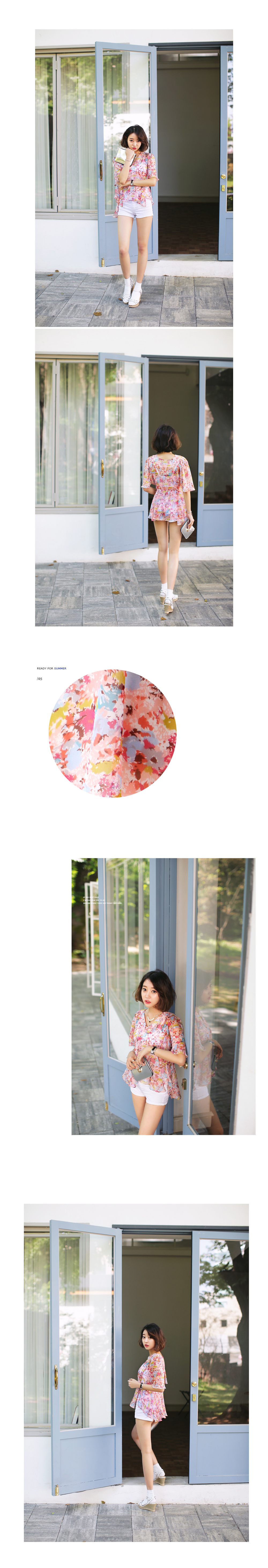 水彩フローラルVネックブラウス・全2色 | DHOLIC | 詳細画像4