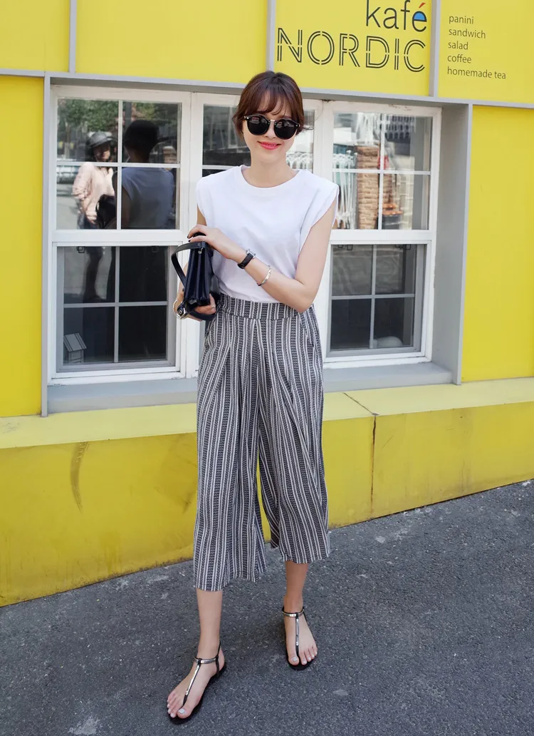 <font color=red><b>●●雑誌mer10月号掲載●●</b></font>ブラックトーンユニークストライプワイドパンツ・全1色 | DHOLIC | 詳細画像1