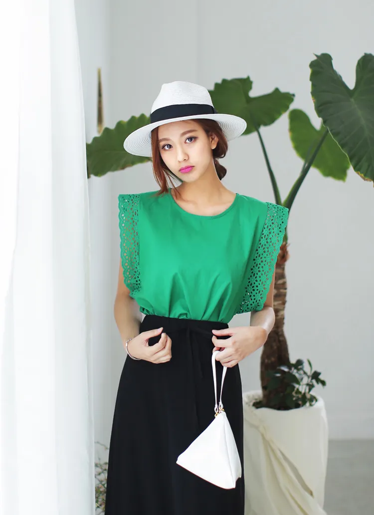 <font color=red><b>●●雑誌JESSICA by Bramo vol.1掲載●●</b></font>ラウンドネックパンチングスリーブブラウス・全4色 | DHOLIC | 詳細画像1