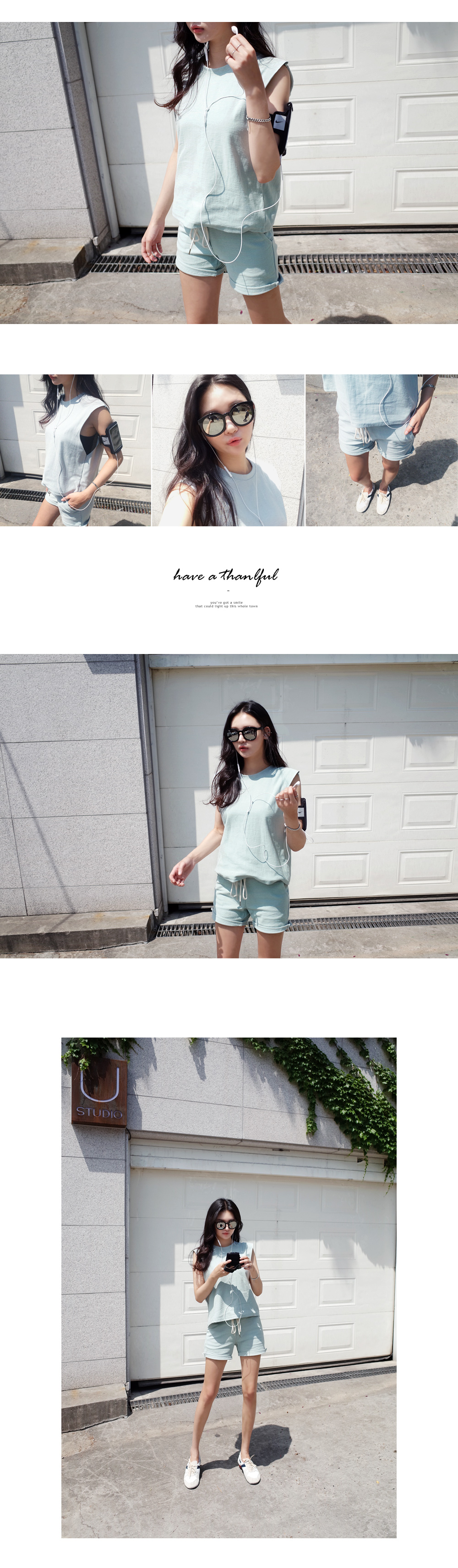 ワイドアームホールスリーブレス&ショートパンツセットアップ・全3色 | DHOLIC | 詳細画像2