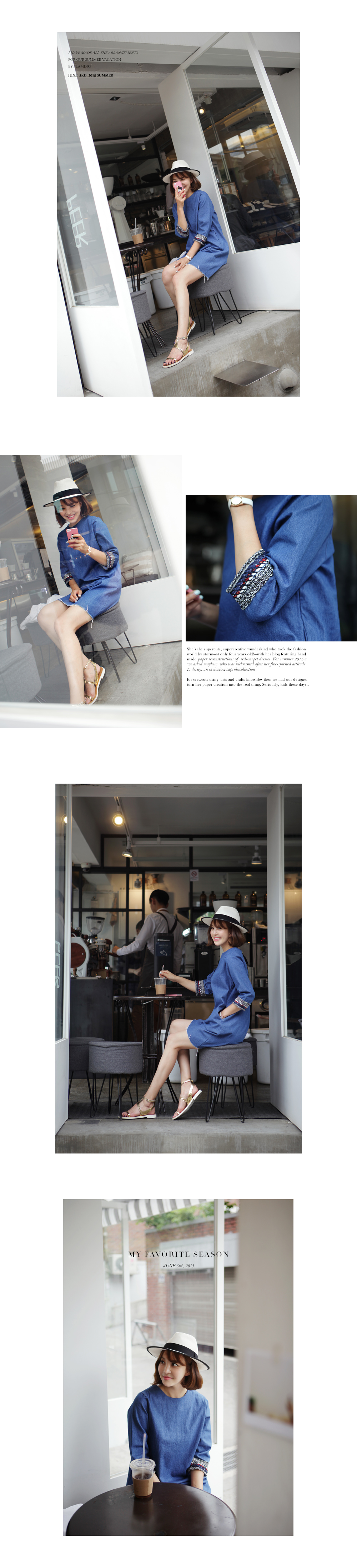 袖ディテールディープブルーデニムワンピース・全1色 | DHOLIC PLUS | 詳細画像4